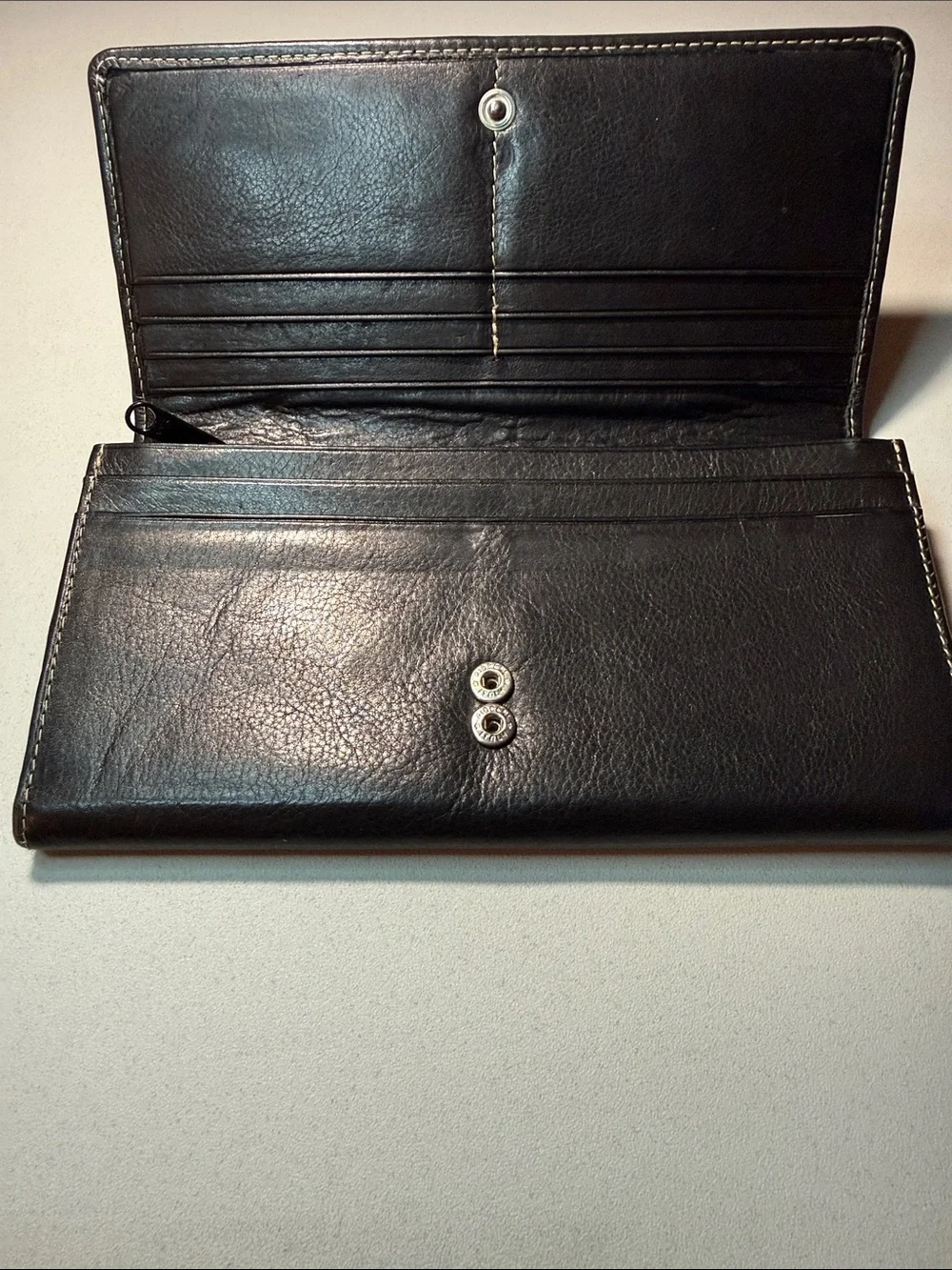 Kenneth Cole Black Leather Foldover Wallet with Contrast Stitching